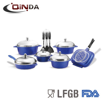 18 PCS Die-casting Aluminium antiadhésive Batterie de cuisine / pot de sauce / casserole / poêle à frire / double gril